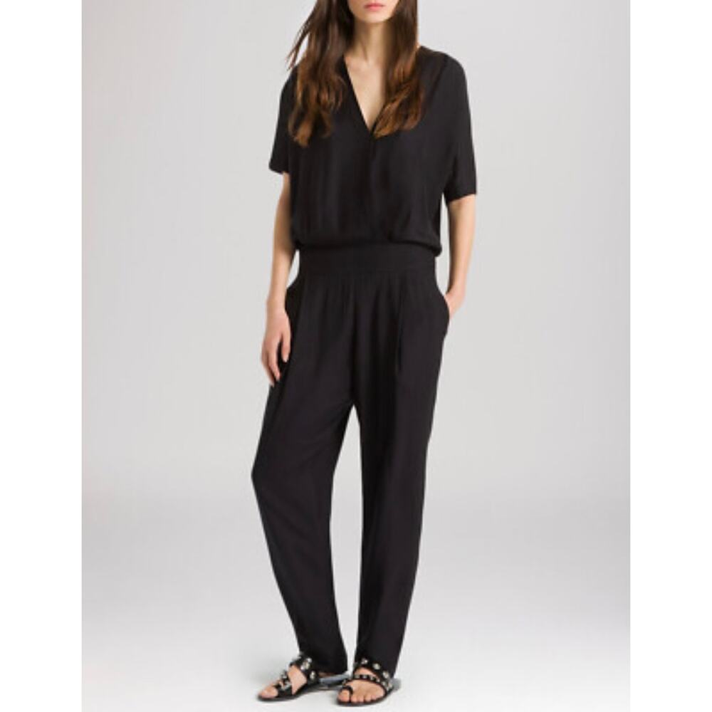 Sandro Paris Perfect Crepe Black Short Sleeve V-Neck Viscose Jumpsuit Size 4